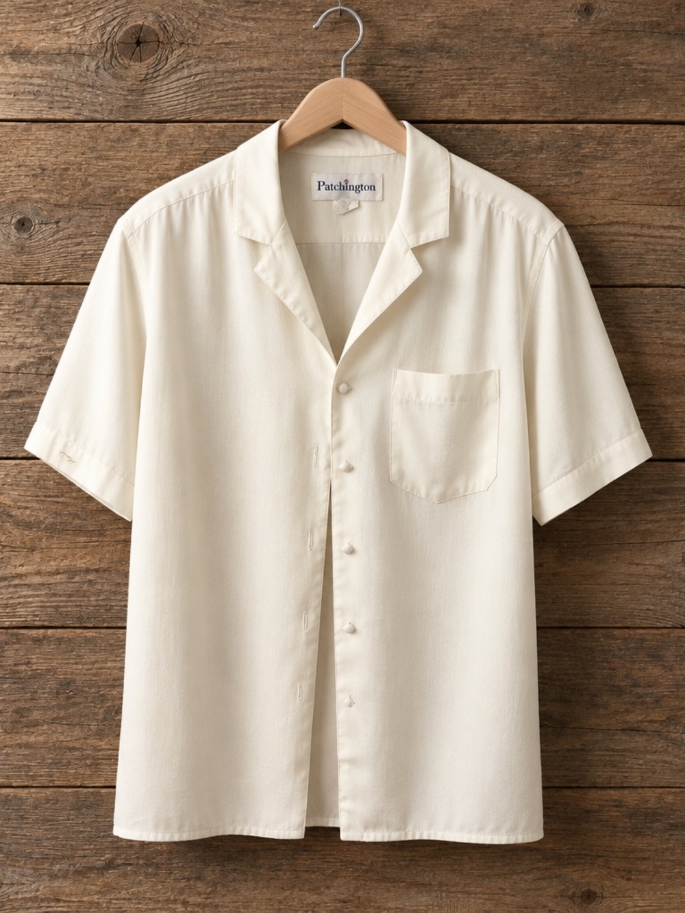 Patchington Cream Short-Sleeve Camp Collar Button-Front Shirt